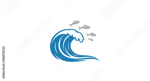 Ocean wave with fish a symbol of marine life and the sea.