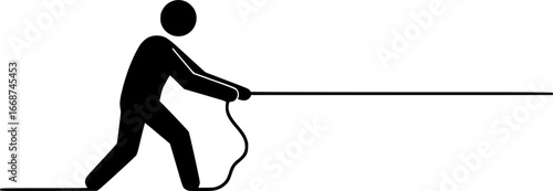 Person pulling rope outline icon vector