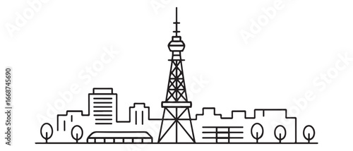 Sapporo Line Art Skyline Minimalist Travel Icon. with white background