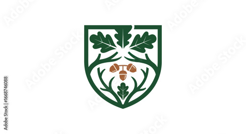 Green Oak Leaf and Acorn Shield Emblem.