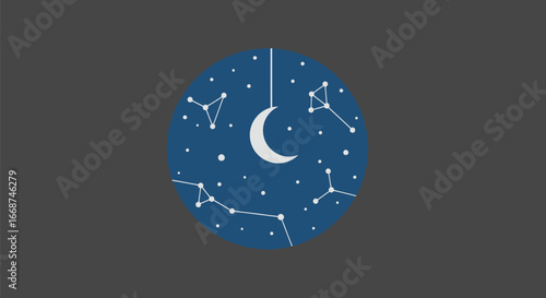 Night Sky Celestial Design with Moon and Stars.