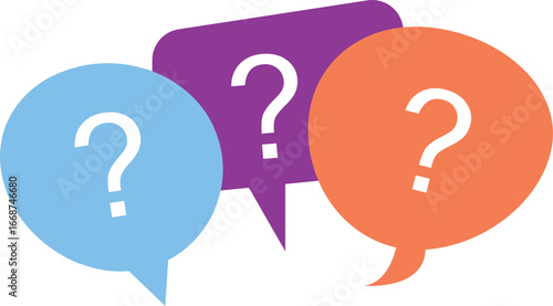 Colorful Chat Bubble Question Mark Icons – Multicolor Speech Balloon Help and FAQ Symbol Set