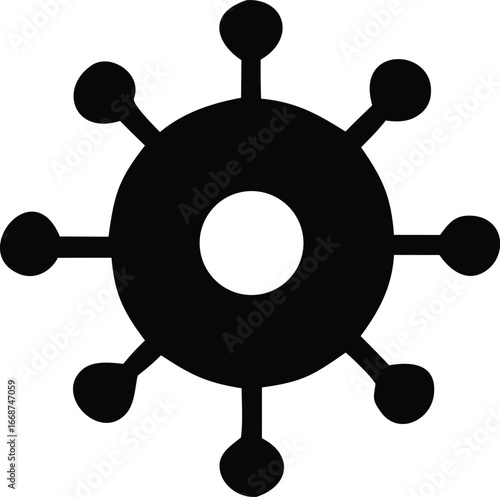 Abstract circular symbol with outward extending spokes and spherical ends a unique geometric design element for various applications