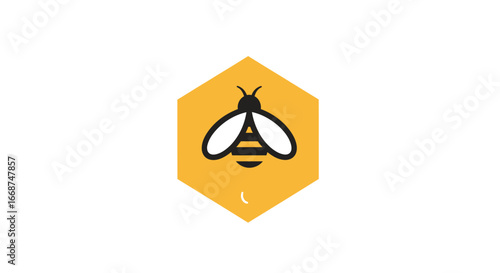 Bee inside a yellow hexagon shape perfect for logos and designs.