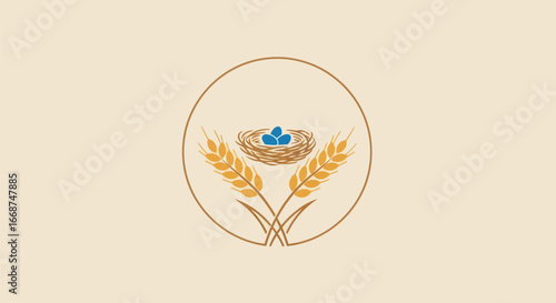 Nest with eggs and wheat stalks a symbol of life and growth.