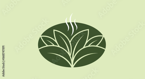 Elegant green leaves design with steam rising from the center.
