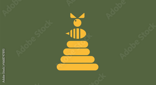Bee stacked on toy ring stacker symbolizing growth and development.