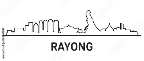 Rayong Thailand Line Art Skyline Silhouette  Minimalist Cityscape. with white background