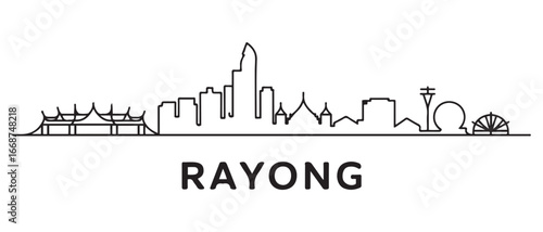 Rayong Thailand Line Art Skyline Silhouette  Minimalist Cityscape. with white background