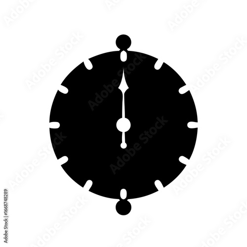 Stylized black and white image of an antique clock face marking noon