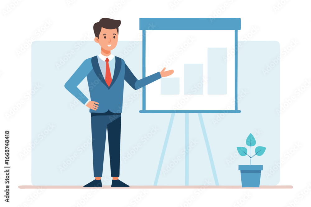 Obraz premium Businessman presenting chart on whiteboard business presentation growth and success