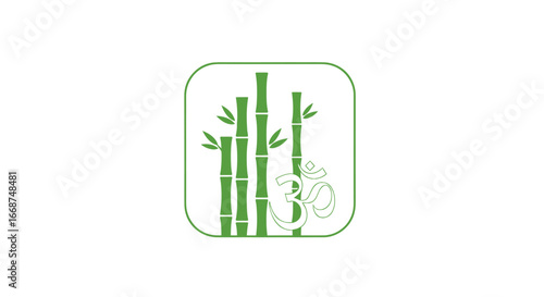 Green Bamboo Stalks with Sacred Om Symbol Icon.