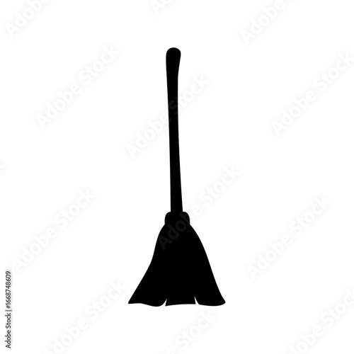 Silhouette of a classic broom, a symbol for cleaning and magic spells