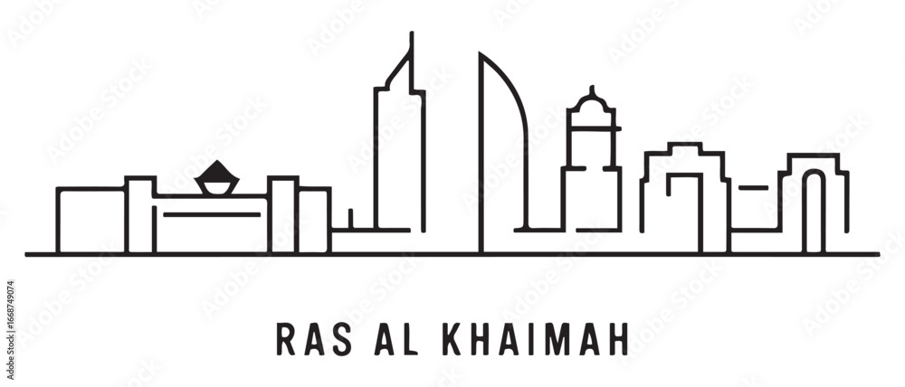 Obraz premium Ras Al Khaimah Line Art Cityscape Minimal White Outline. with white background