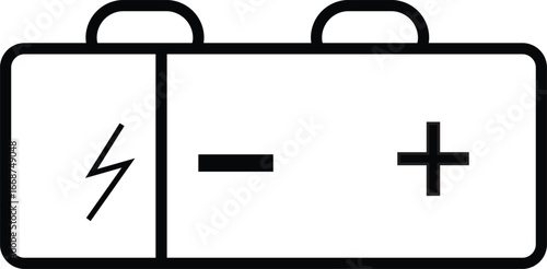 Car battery icon with positive and negative terminals representing automotive power supply, energy storage and electricity source with transparent background