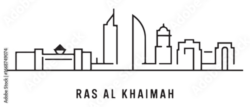 Ras Al Khaimah Line Art Cityscape Minimal White Outline. with white background