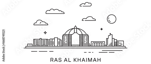 Ras Al Khaimah Line Art Cityscape Minimal White Outline. with white background