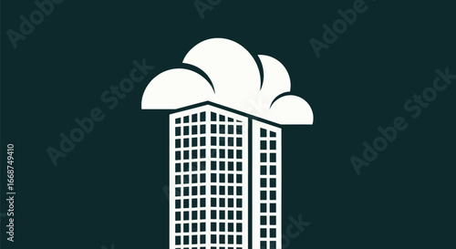 Modern Skyscraper Emerging From White Cloud Symbolizing Cloud Computing.