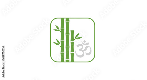 Bamboo stalks and Om symbol representing peace and tranquility.