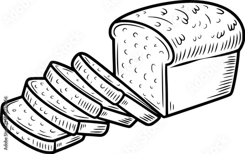 Black and White Illustration of Sliced Bread Loaf