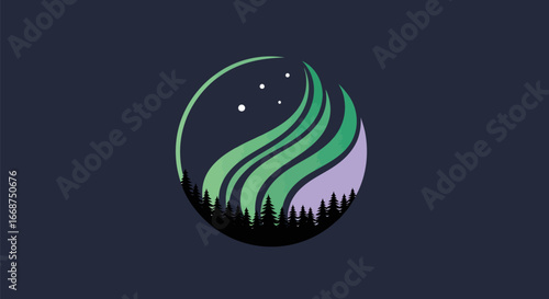 Aurora Borealis Night Sky Forest Circular Logo.