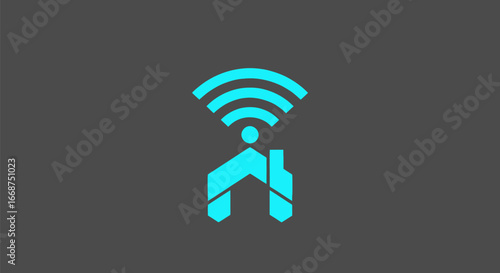 Smart home technology logo with wireless internet connection symbol.