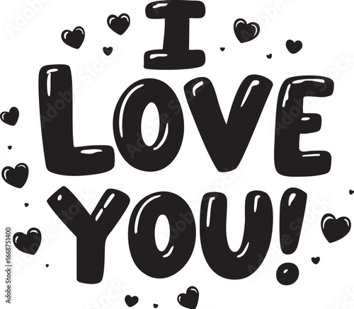 "I Love You" Vector with Hearts and Bold Lettering