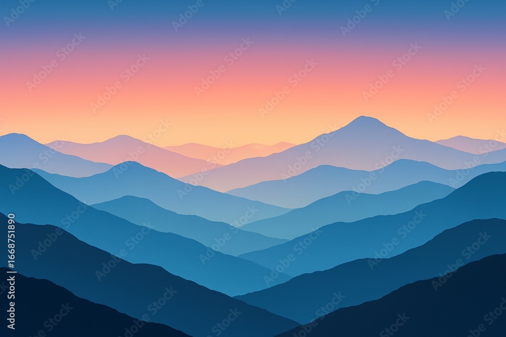 Fototapeta premium Layered mountain silhouettes during colorful sunset