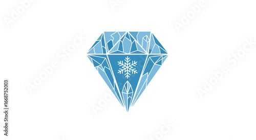 Blue Diamond with Snowflake Design on White Background.