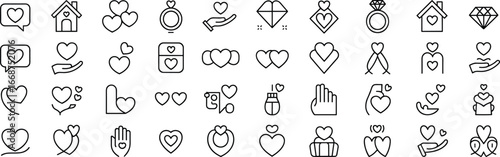 Love icons, romance symbols, heart shapes, wedding rings, romantic gift, couple relationship, caring hands, Valentine’s day, affection signs, emotional expression