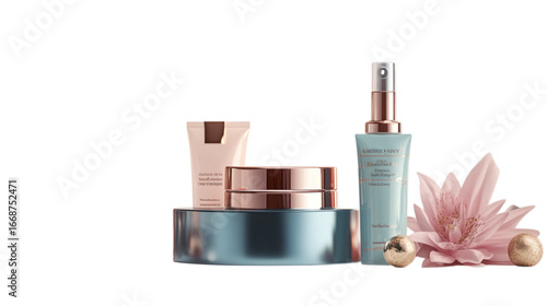 • A gift set of skincare products for Mother’s Day, isolated on white background in HD 