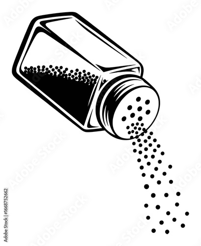 Black and White Illustration of a Salt Shaker Dispensing Seasoning