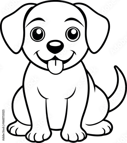 Cute cartoon puppy dog sitting and panting silhouette