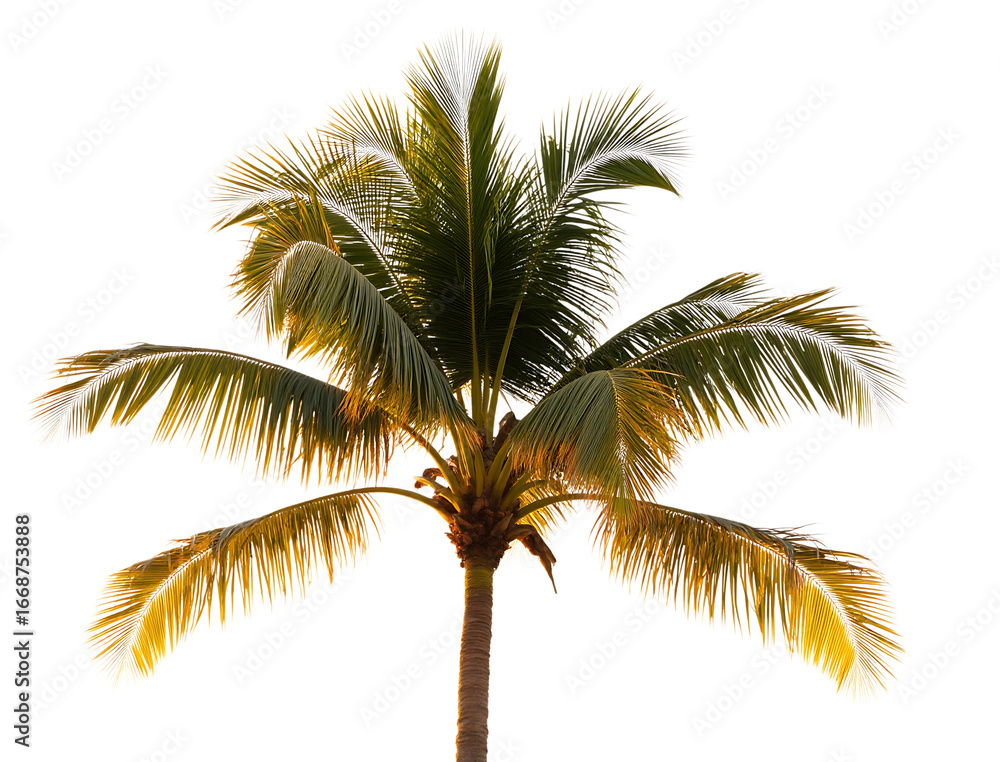 Obraz premium a single palm tree with green leaves and a brown trunk, isolated on a transparent background