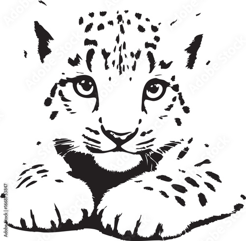 Cute Baby Leopard or Snow Leopard Cub Vector Illustration

