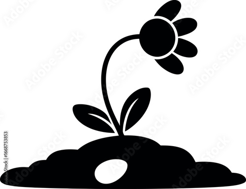 Silhouette of a flower sprouting from a seed
