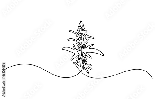 Continuous editable one line drawing of a cannabis leaf as a minimalist marijuana icon in black and white style