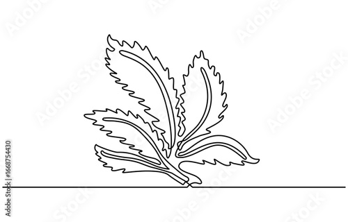 Continuous editable one line drawing of a cannabis leaf as a minimalist marijuana icon in black and white style