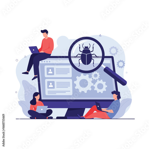 Software debugging and error detection process with programmers inspecting code