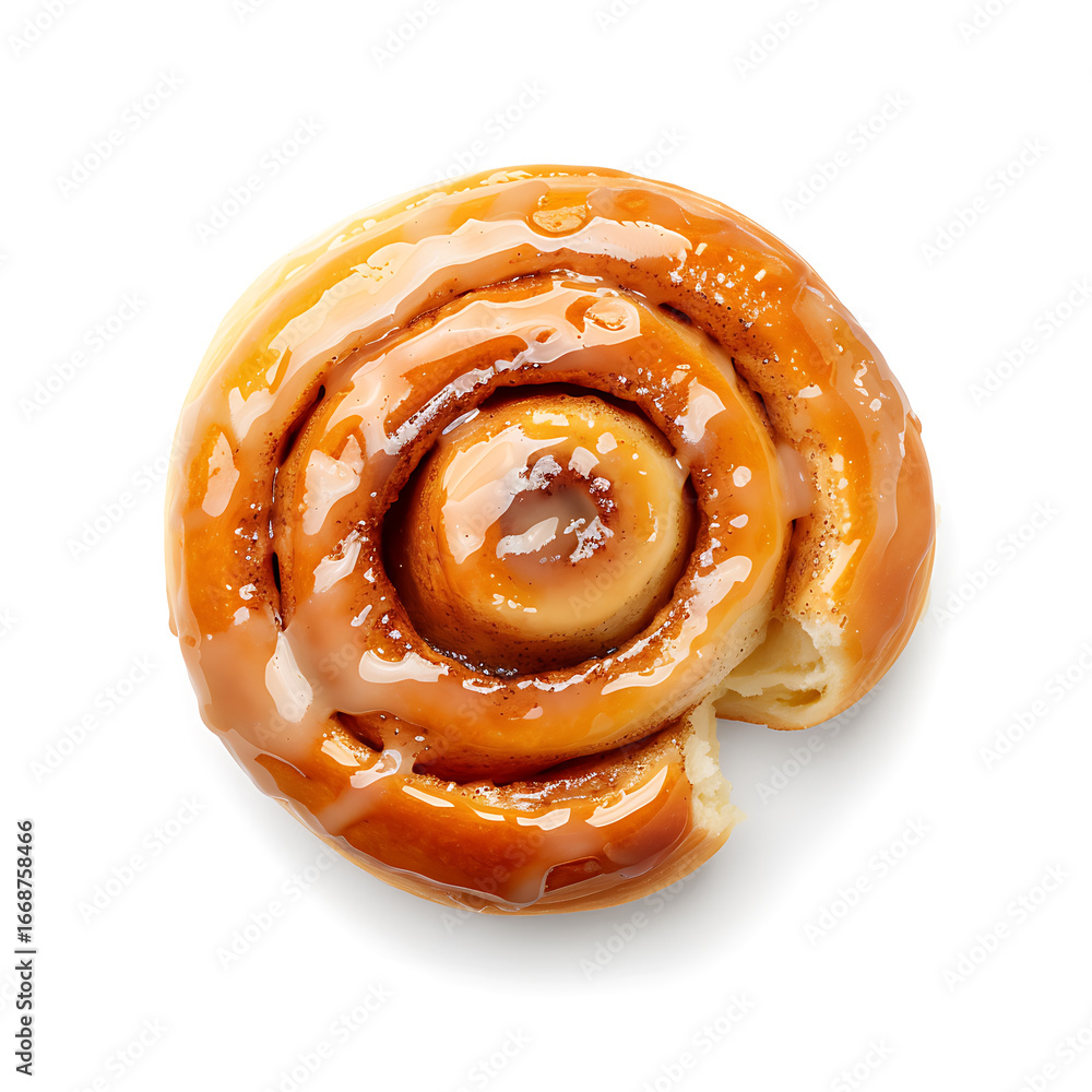 Fototapeta premium Golden Cinnamon Roll with Glaze, Top View