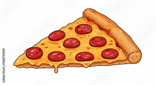 Hand-drawn Pepperoni pizza slice on white background  