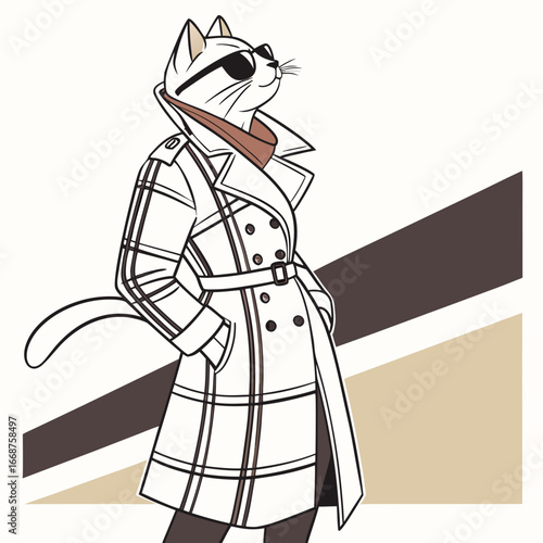 Cat wearing elegant trench coat collaboration with Burberry