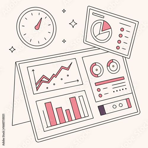 Flat vector dashboard widgets, clean minimal design
