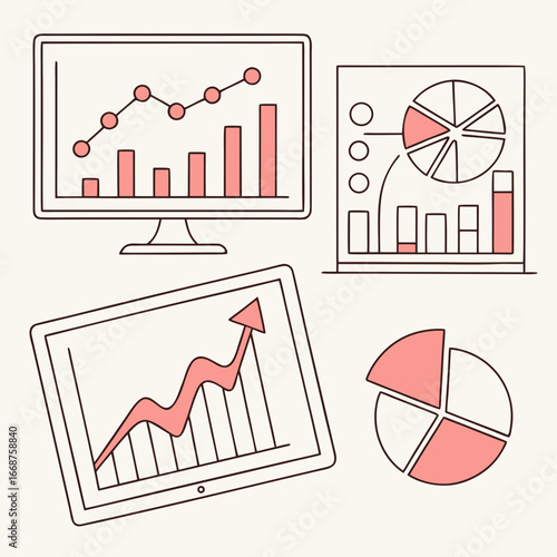 Vector icon set of charts and graphs