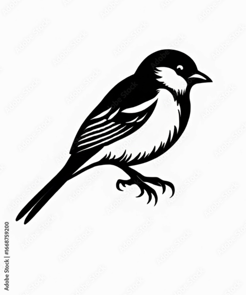 Obraz premium The Majestic Sparrow: A charming illustration of a sparrow in crisp black and white, showcasing its elegant form with simplicity and detail.