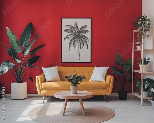 Sofa in a living room decorated with brazilian folklore design