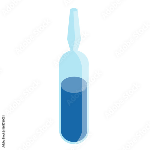 A single light blue glass ampoule filled with dark blue liquid, isolated on a white background, representing medical or scientific liquid.