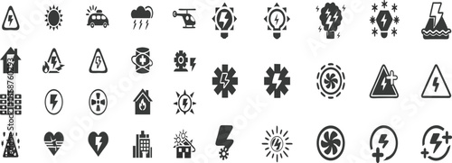 Essential Warning and Safety Icons Set – Hazard, Energy, Weather, Health, Protection, and Risk Symbols for Industrial and Personal Use