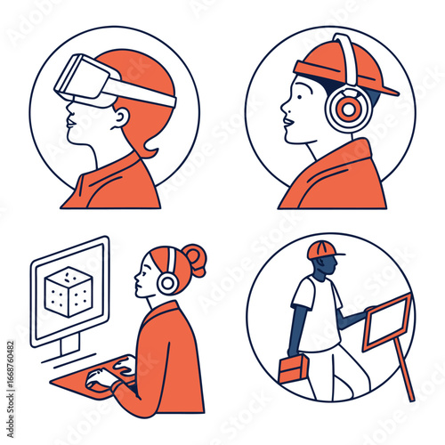 People using virtual reality and technology for gaming and work