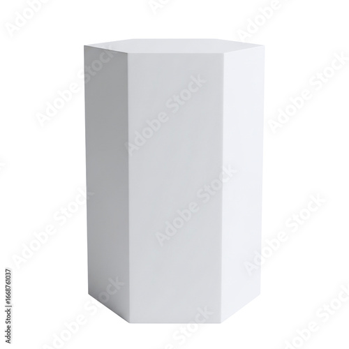 Fototapeta Tall white hexagonal plinth for a modern product stand